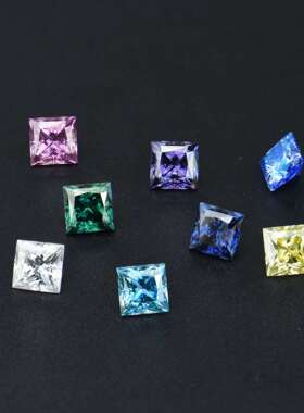 厂家彩色公主方莫桑石1-3ct 粉色宝蓝黄色异形人工合成碳化硅