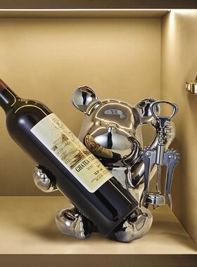 高端大气暴力熊红酒架酒柜摆件轻奢高档客厅电视玻璃柜家居装饰品