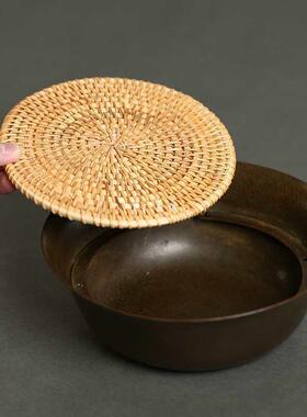 藤编壶垫铜壶承紫砂壶托茶承储水式干泡台小茶台养壶底座茶具