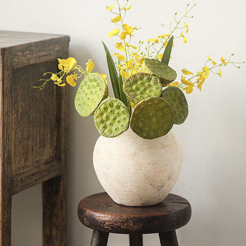 白色侘博古架摆设摆件静寂粗陶瓷圆肚寂客厅子复古花瓶玄关陶罐风