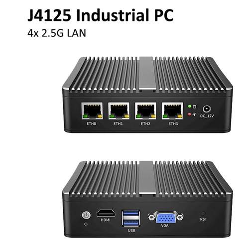 J1900J4125四核4网口HDMI显示软路由防火墙工控主机铝合金机箱