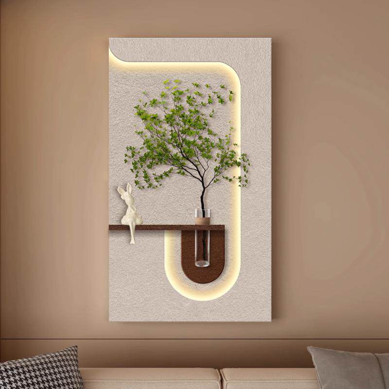 简约现代砂水培绿植装饰画壁灯20250429入户玄关岩背瓶客厅景墙花