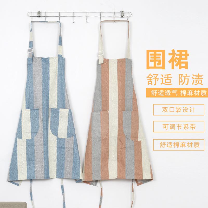 跨境家用做饭围裙简约韩版无袖围裙男女半身工作服棉布防污