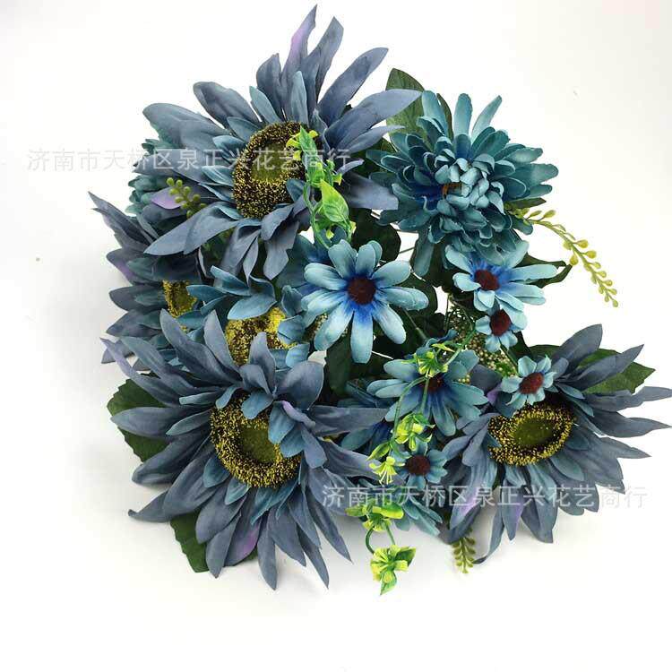 新款直销13头油画向日葵 欧式仿真花把束太阳花家居装饰婚庆假花