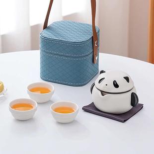 便携式 熊猫快客杯户外旅行茶具套装 一壶三杯随身泡茶陶瓷高档送礼