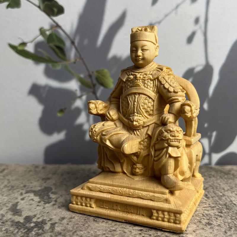 桧木崖柏黄杨木雕广泽尊王神像威镇郭圣王家居车载中式装饰工艺品