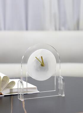 现代面简约1630透亚克力云石台钟座钟桌摆件客厅卧玄室关家居装饰
