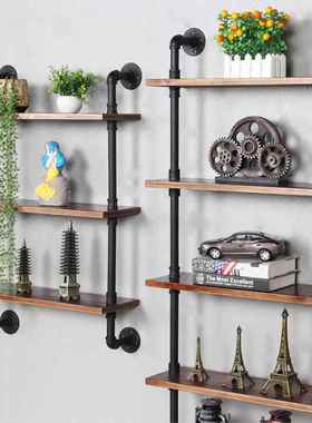 lo墙壁工ft业风水管上书架46443隔板挂复古实木置物架一字搁板落