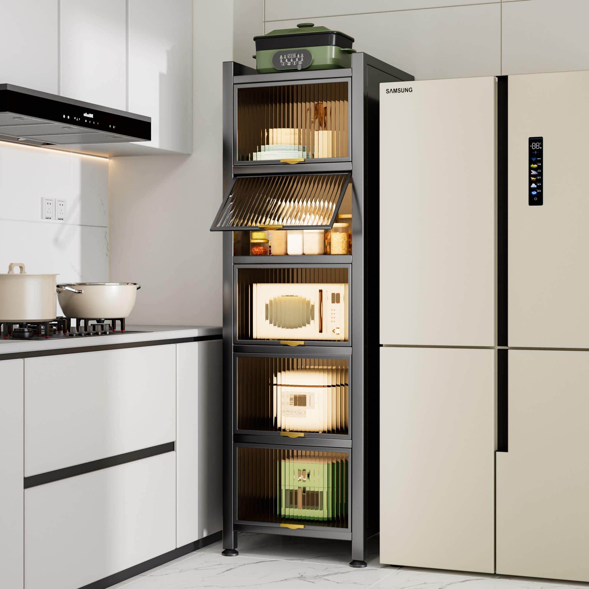 厨房夹缝置物架落地可移动收纳柜一体靠墙微波炉碗筷调料储物柜子