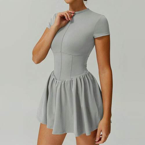 Women's Solid Square Neck Sports Dress Inner Pocket Casual