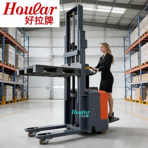 HOULAR牌全电动双起升堆车1.5吨2吨站驾式堆车仓储物料堆车