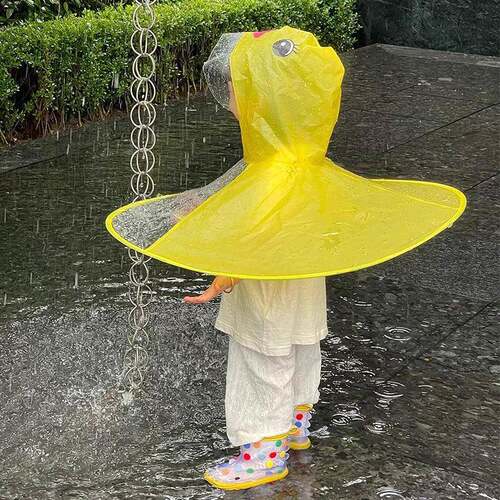 儿童雨伞小黄鸭飞碟雨衣学生上学专用斗篷式雨伞帽幼儿园宝宝雨披