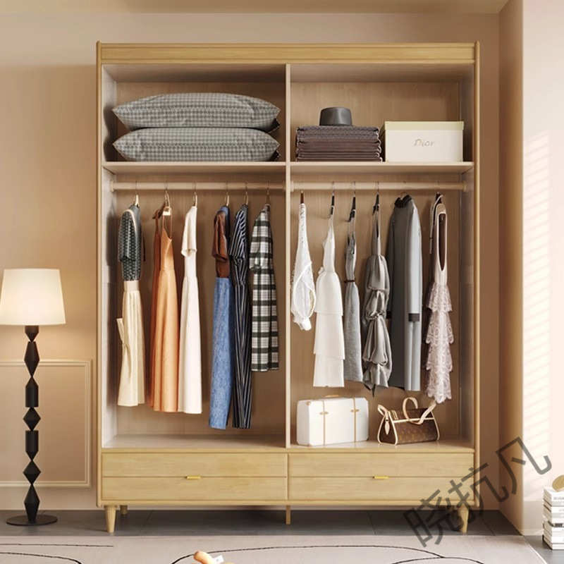 xkf4复古黑色实木衣柜现代简约实木家用卧室推拉门小户型两门成品