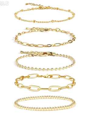 欧美跨境饰品简约组合套装6mm弹力绳串珠回形针手链百搭合金手链