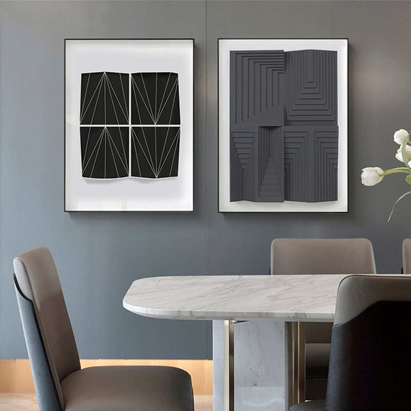 黑白抽象客厅组合挂画现代艺术画立体感背景墙壁画餐厅墙面装饰画图片