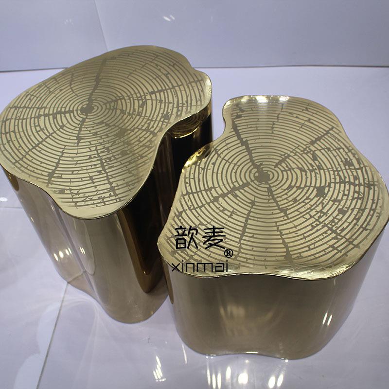 歆麦厂家直销家具根雕现代不锈钢金色金属茶几客厅个性创意茶几
