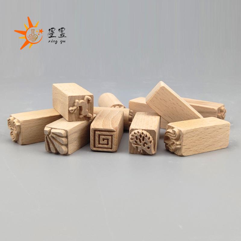 陶雕艺工具木理质肌印章纯花实木印创意工具陶泥泥塑xy-jlyz-捏印