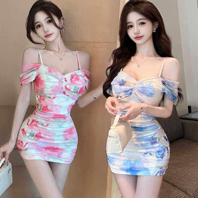 夜总店性感连衣裙低胸露背印花紧身显瘦包臀短裙子夜场上班衣服潮