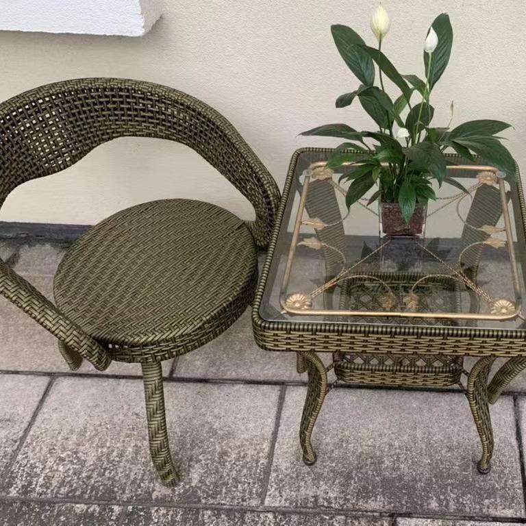 户外茶藤桌藤椅家用靠背阳台庭院小方茶几高档铁艺休闲三件套组合