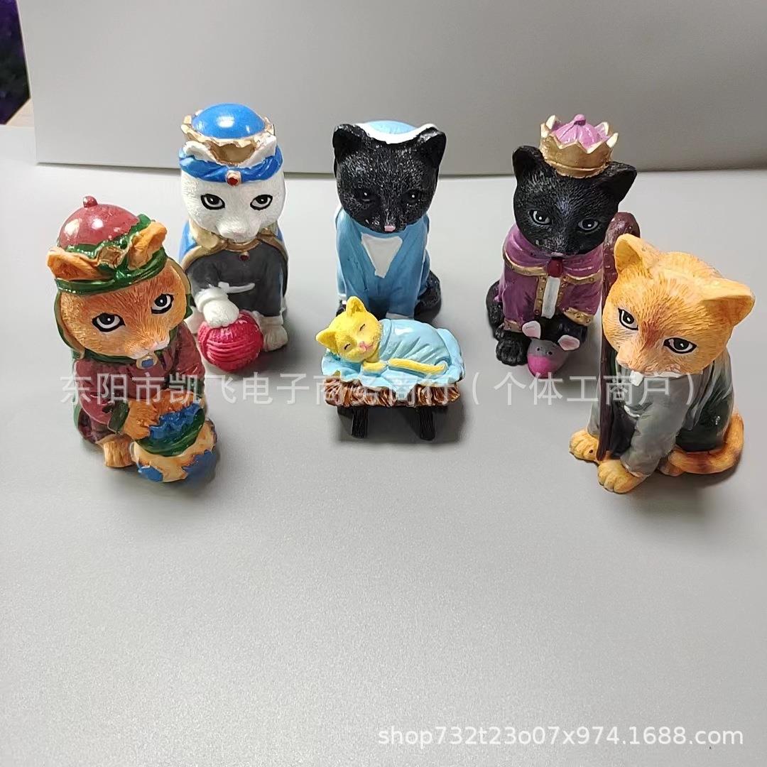 跨境新品猫咪王族树脂工艺品动物摆件外贸万圣节礼物美式装饰摆件