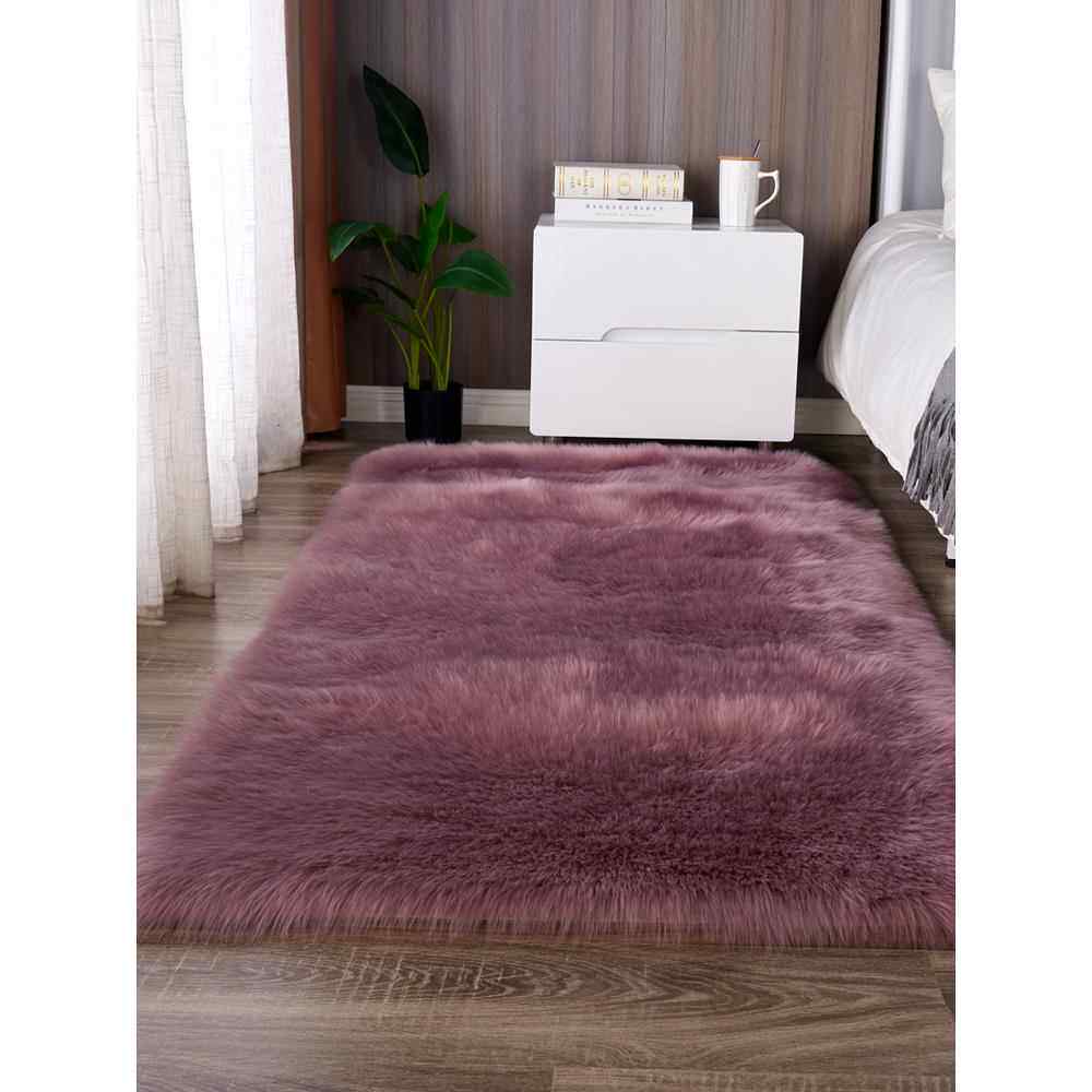 葡萄紫色纯色长毛绒卧室床前地毯窗台垫可洗服装店橱窗装饰地板垫