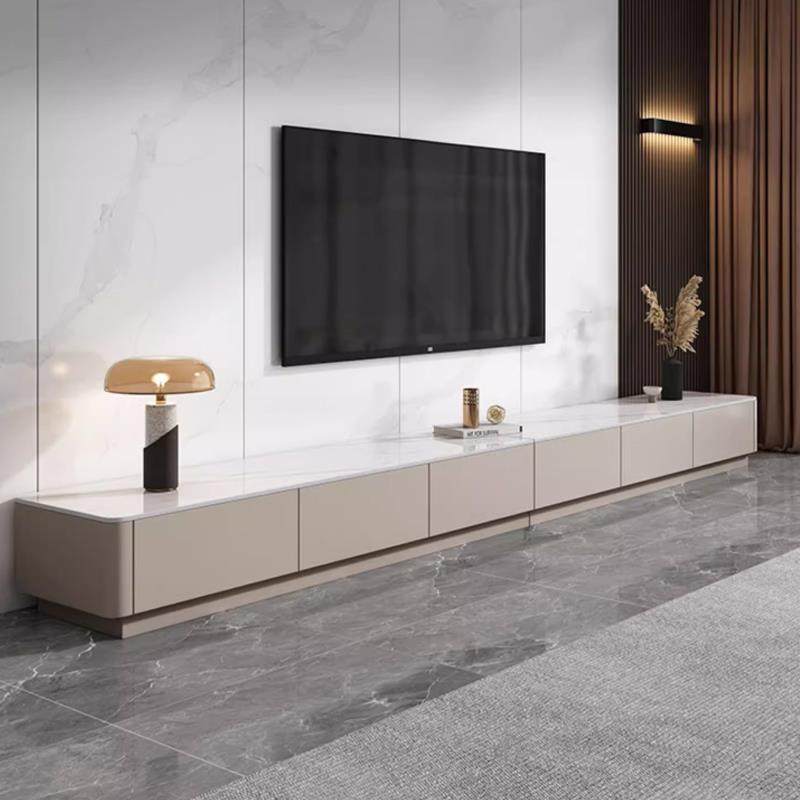 桦崟电视柜岩板现代简约 客厅矮柜落地意式轻奢储物柜 香槟色烤漆地柜摆件饰品床笠拉车