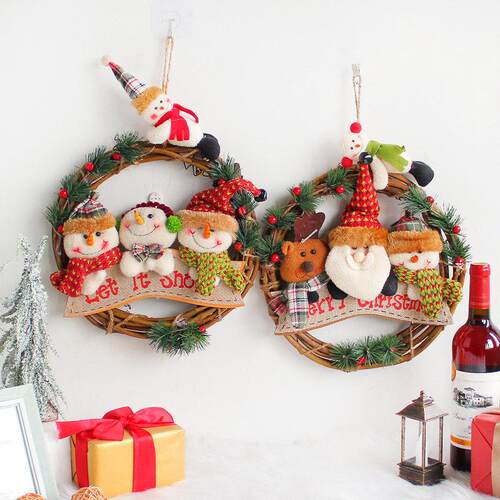 Christmas snowman old man rattan garland door hanging doll