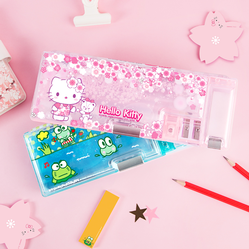 广博凯蒂猫hellokitty小学生卡通铅笔盒流沙文具笔盒大容量女生