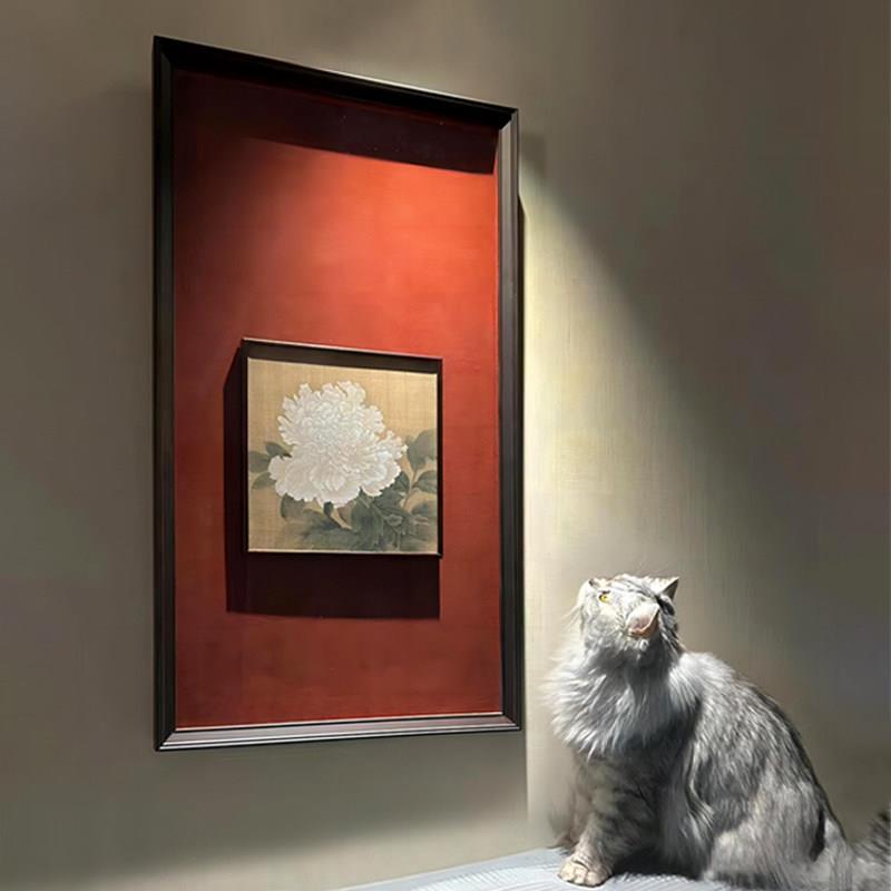 新中式牡丹花玄关立体装饰画宋代美学茶室挂画红色壁画餐柜摆件