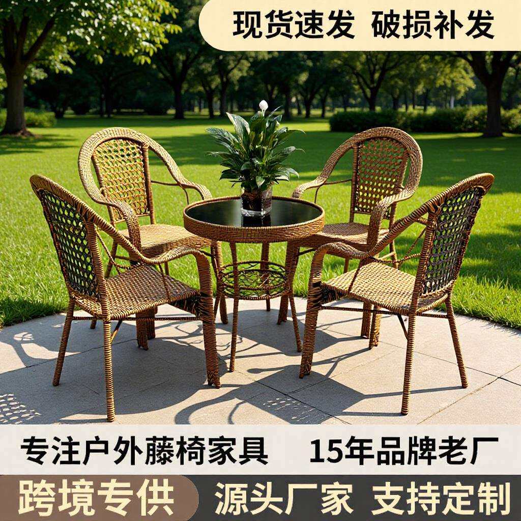 太师椅靠背藤椅阳台桌椅组合庭院藤编靠背椅休闲户外藤制