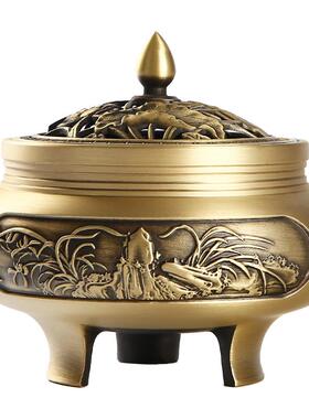 足OEQ雕花三黄炉檀铜香仿古禅意茶道盘香熏香家用室内供奉礼佛