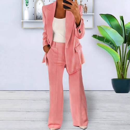 Collar cardigan suit jacket pants set for women