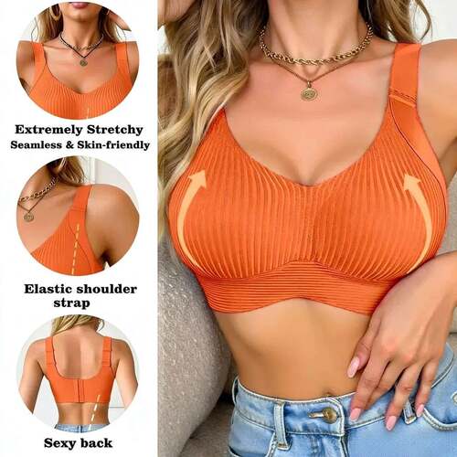 Womens Solid Daily 4Pcs Wireless Push Bra Set Full Cup,