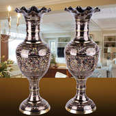 巴基斯坦铜器高级精雕彩点铜花瓶乔迁新居开业庆典仿古风水花瓶