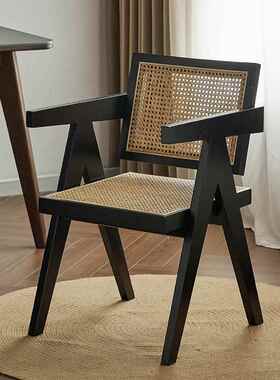 正品昌原迪加尔藤白椅实木餐做旧轻奢木书椅北欧蜡木家用成人餐椅