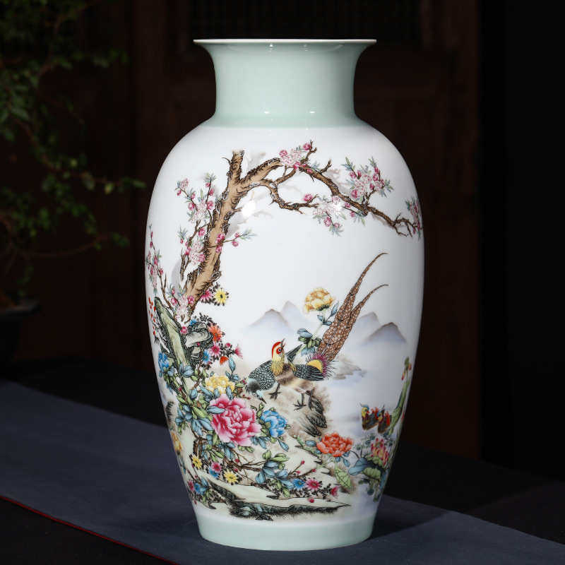 电视柜中式陶瓷名家摆件景德镇粉彩家居花瓶现代客厅插花装饰品