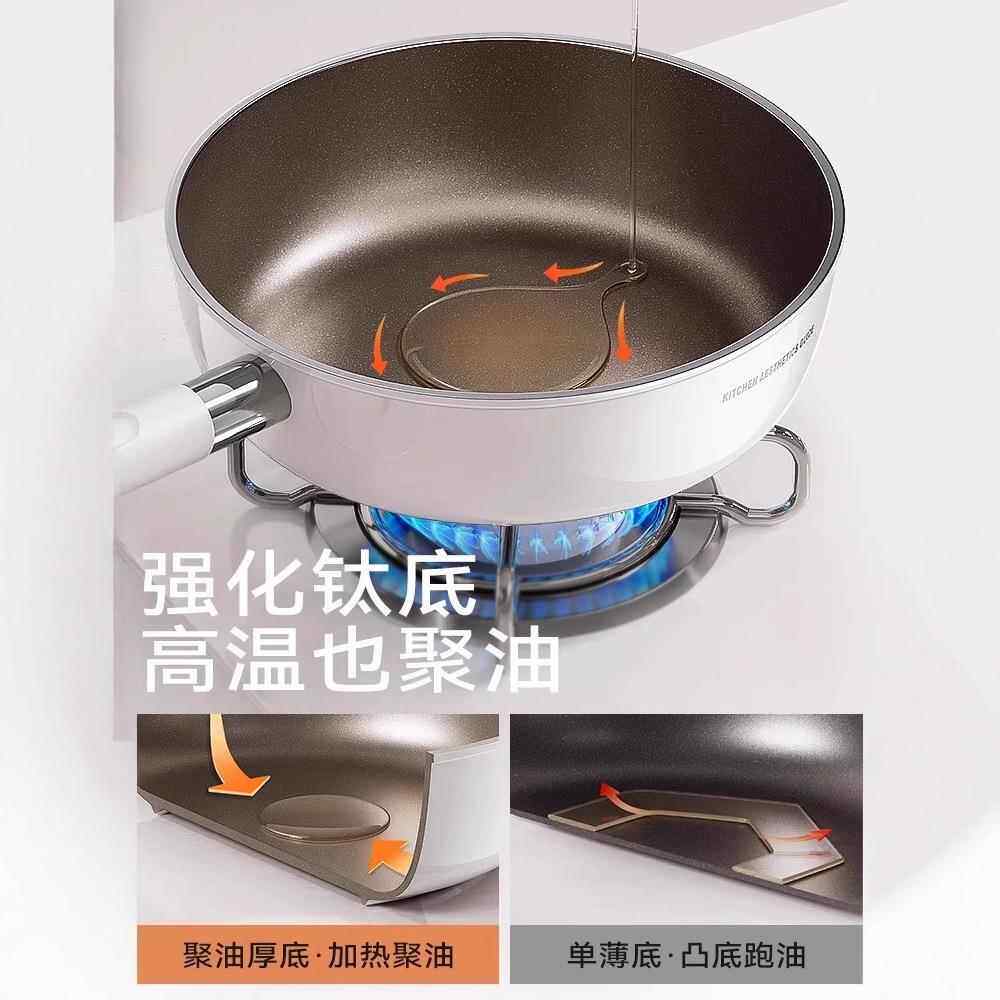 钛金平底锅无涂层不粘锅牛排煎锅家用炒锅电磁炉燃气灶专用