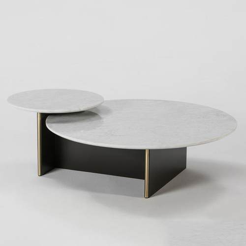 意式不锈钢圆形茶几 创意别墅样板房茶几北欧风大户型大理石茶几