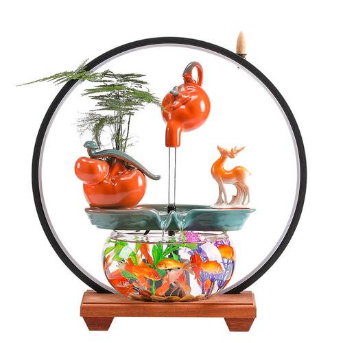 创意流水生财金鱼缸摆件循环水造景装饰客厅办公室桌面招财水族箱