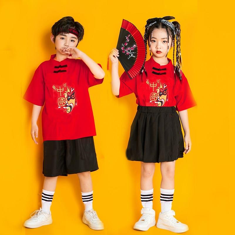 六一儿童表演服装中国风男童架子鼓汉服女童走秀啦啦操演出服国潮