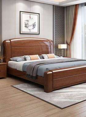 新款胡桃木JOJ实床简约家木卧用室婚床多功能床储物高档中式双人