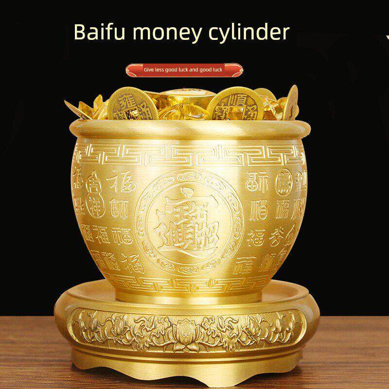 福字水缸百福铜缸黄铜米缸招聚铜缸存钱罐聚宝盆摆件缸开业礼品