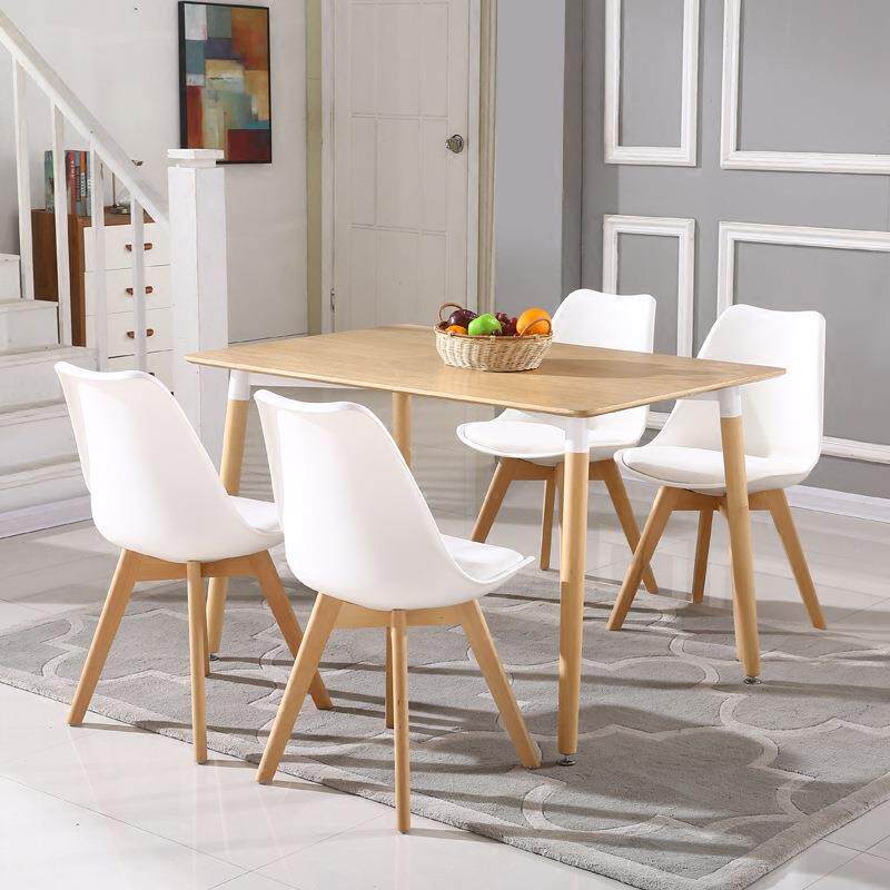 伊姆斯餐桌北欧简约现代时尚实木纹休闲洽谈餐桌椅组合原木方桌子