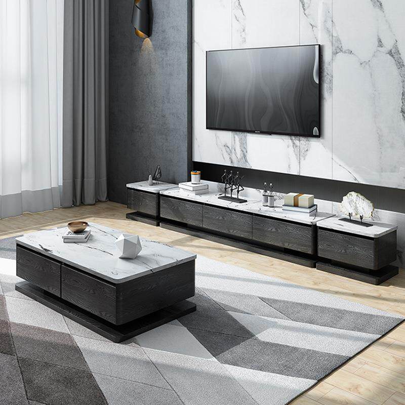 大理石茶几电视柜组合套装轻奢极简白蜡木实木客厅家具
