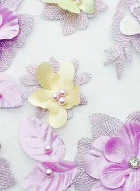 绣现ZAW刺绣小清新童装台服花货面料现货舞压磨立体钉珠绣花布料