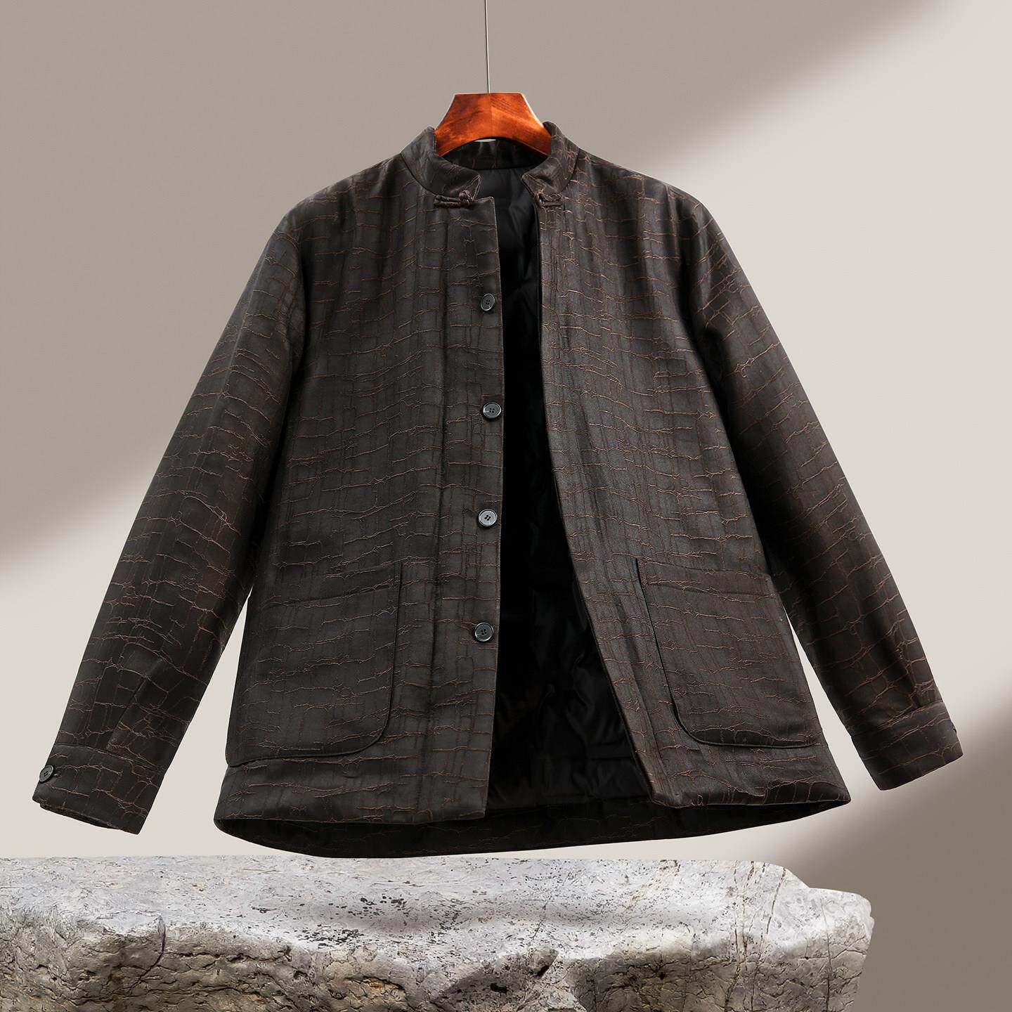 JOLNN高端香云纱羽绒服男士冬季轻薄白鹅绒休闲新中式中国风外套