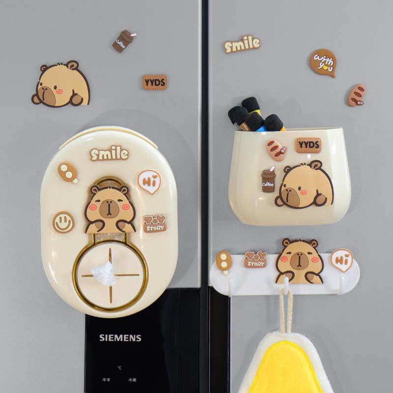 可爱卡通水豚收纳盒冰箱贴磁吸挂钩开瓶器洞洞板入户门收纳装饰贴