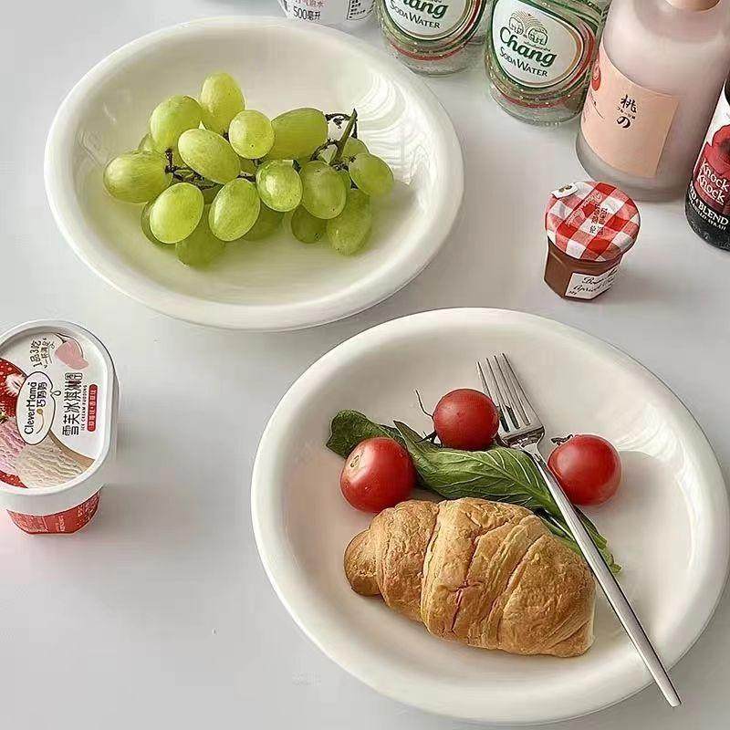 韩式ins风翻边纯白盘子深盘菜盘早餐盘意面盘西餐盘蛋糕盘点心盘,餐饮具,盘,淘宝优惠券,粉丝福利购,淘宝优惠卷
