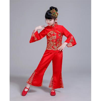 高档表六一元装旦儿童秧歌服演出服喜庆开门红幼儿舞民族扇子蹈演
