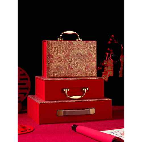 彩礼钱盒子酒红高档礼金箱聘金聘礼盒礼金盒10万20万订婚现金礼盒